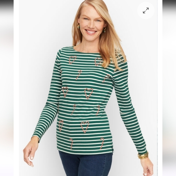 Talbots Beaded Candy Cane Christmas Long Sleeve - Picture 1 of 5